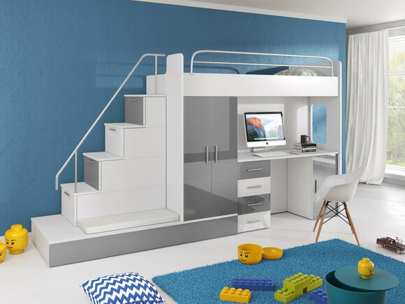 DOPPELSTOCKBETT STOCKBETT BETT ETAGENBETT MIT SCHREIBTISCH + KLEIDERSCHRANK