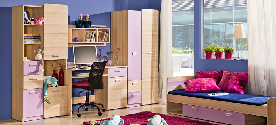 Wohnwand Anbauwand Schrankwand Kinderzimmer Schreibtisch Wohnzimmer