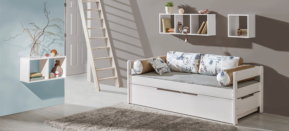 Bett mit Bettkasten Doppelbett 2 x Betten Kinderbett Jugendbett Stauraumbett