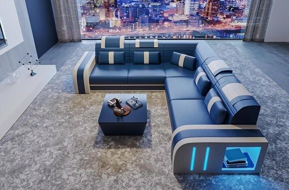 Design Sofa Couch Sitz Leder Polster Garnitur Wohnlandschaft Ecksofa A2