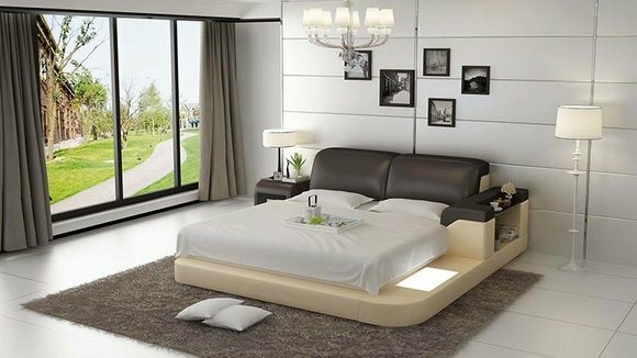 Luxus Bett +Beleuchtung Lederbett Betten Sofa Big Ehe Polster 140/160/180 LB8807