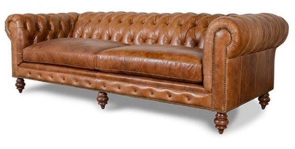 Echtes Leder Vintage Old Look Sofa Couch Polster 3 Sitzer Chesterfield