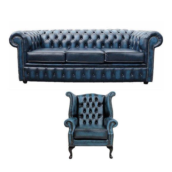 Sofagarnitur Chesterfield Polster Couch Sofa Leder Sitz Garnitur Ohrensessel