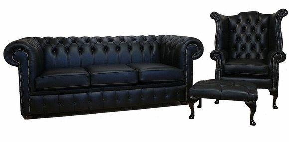 Sofagarnitur Chesterfield Polster Couch Sofa Leder Sitz Garnitur Ohrensessel
