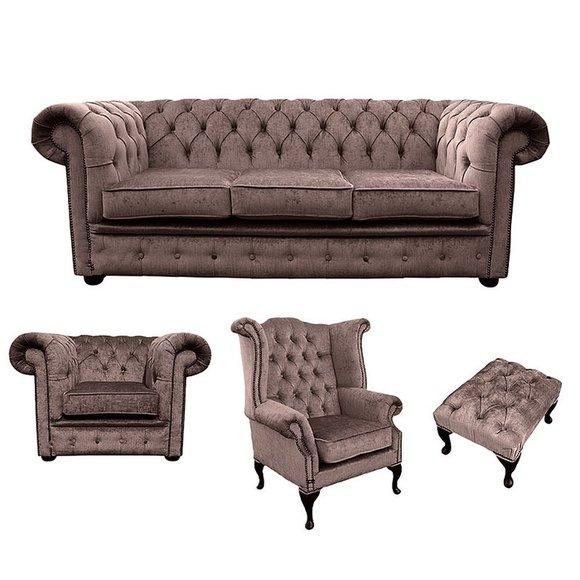 Sofagarnitur Chesterfield Polster Couch Sofa Leder Sitz Garnitur Ohrensessel