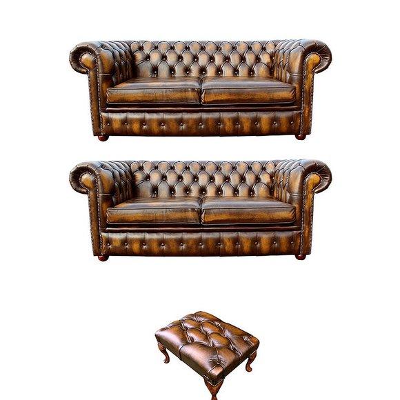 Sofagarnitur Chesterfield Polster Sofa Couch Set 2+2 Garnitur Leder Textil