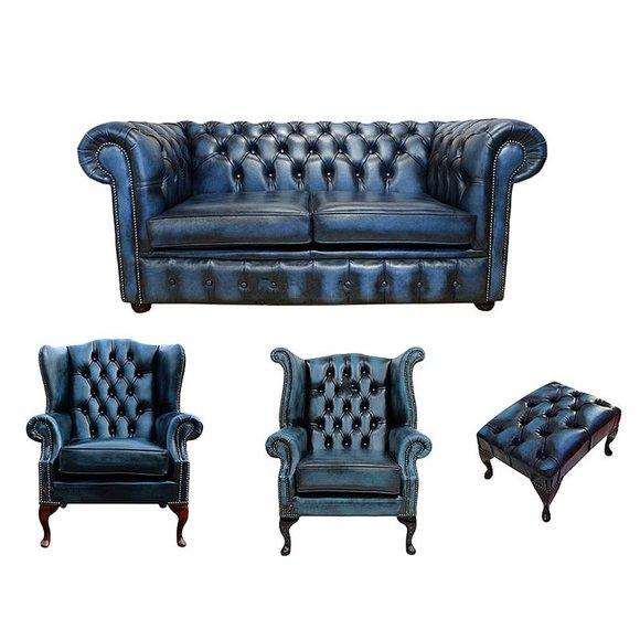 Chesterfield Design Luxus Polster Sofa Couch Sitz Garnitur Leder Textil Neu #427