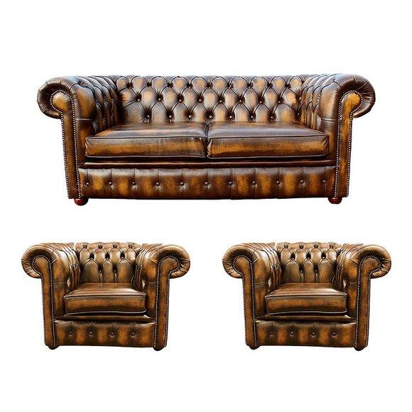 Chesterfield Ledersofa 2+1+1 Textil Couch Stoff Polster Sofa Garnitur Sitz