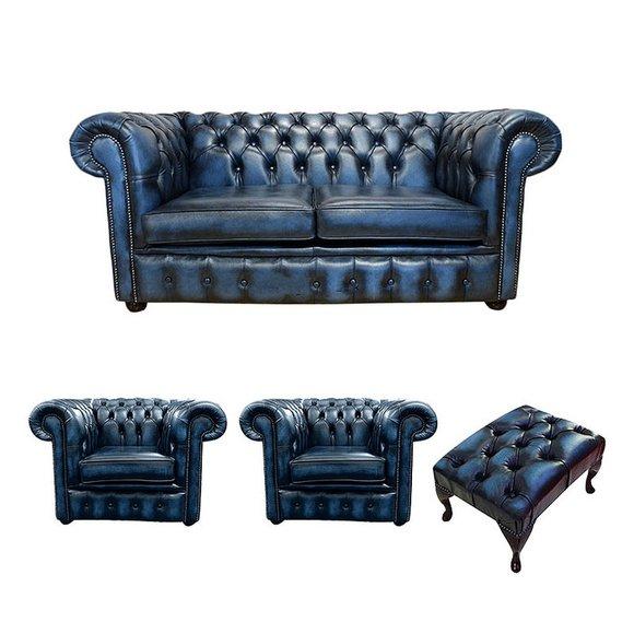 Chesterfield Sofa Couch Polster Sofas Leder Schaffhau 2+1+1Sitzer+Hocker