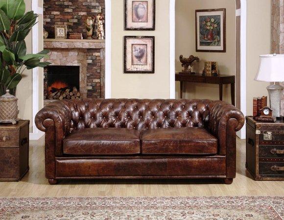 Chesterfield Couch Polster Sofas Klassischer Sitz Leder Textil 3 Sitzer - 296