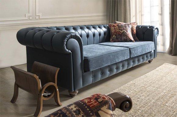 XXL Big Sofa Couch Chesterfield 240cm Polster Sofas 4 Sitzer Leder Textil