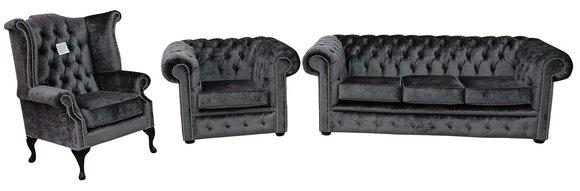 Chesterfield Polster Sofas Klassischer Schaffhau 3 + 1 Sitzer + Ohrensessel 446