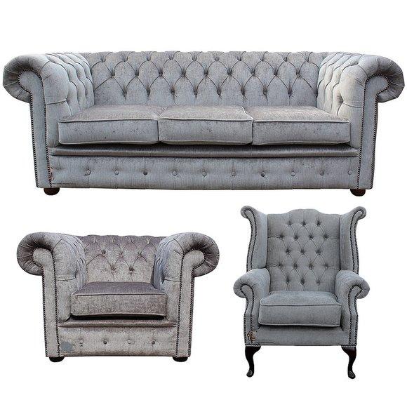 Klassische Chesterfield Sofagarnitur Polster Textil Stoff Leder Sofa Couch Neu