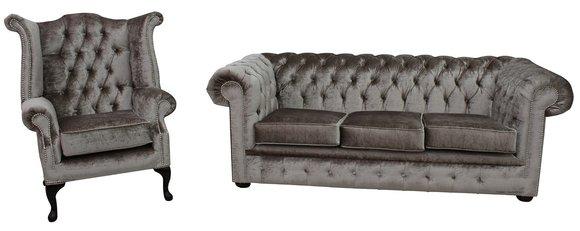 Chesterfield Couch Polster Sofas Klassischer Schaffhau 3 Sitzer +Ohrensessel 449