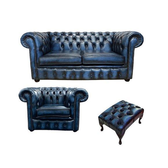 Chesterfield Sofa Couch Polster Leder Textil Sofagarnitur 2+1 Polster Set #461