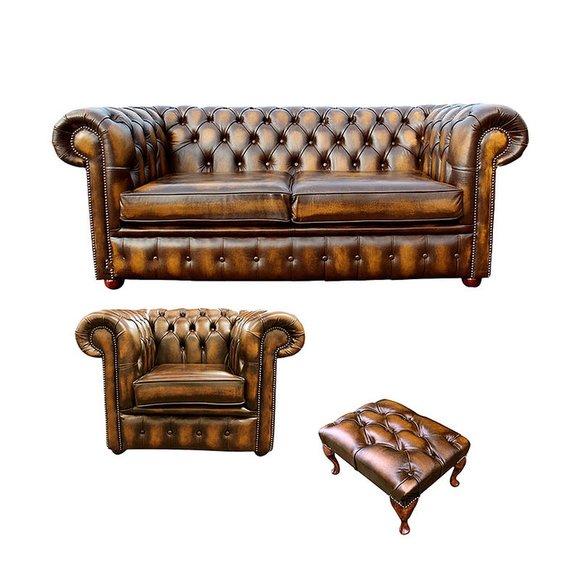 Chesterfield Sofa Couch Polster Leder Textil Sofagarnitur 2+1 Polster Set #462