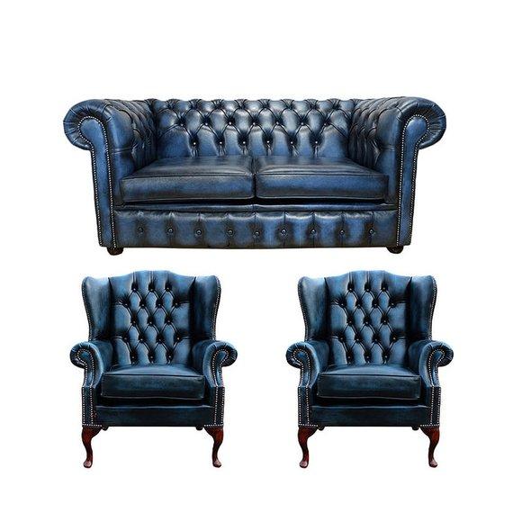 Chesterfield Sofagarnitur Couch Polster Sofa Ohrensessel Leder Sofas Textil 471