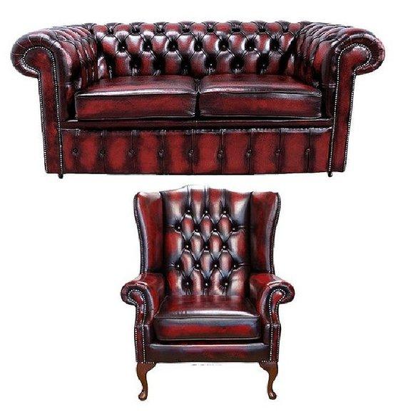 Chesterfield Design Sofagarnitur Ohrensessel Sofa Couch Set Polster Garnitur Neu