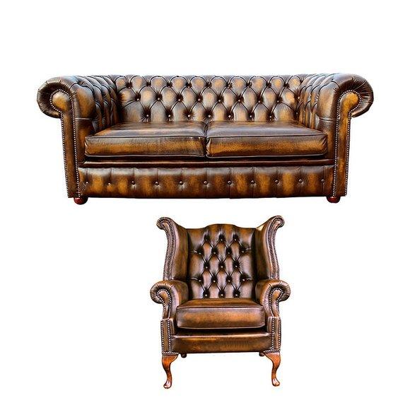 Chesterfield Stil Möbel Couch Sofa Polster Sofas Garnitur Leder Textil Set Neu
