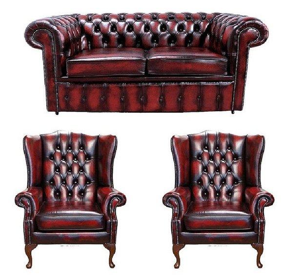 Klassiche Chesterfield Wohnzimmer Möbel Leder Textil Sofagarnitur Sofa