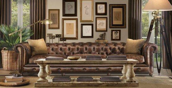 XXL Big Couch Dubai Vintage Leder Chesterfield Sofa Couch Sitz Garnitur
