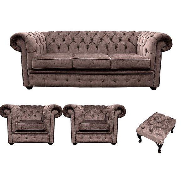 Chesterfield Polster Sofas Klassischer Leder Schaffhau 3+1+1 Sitzer + Hocker