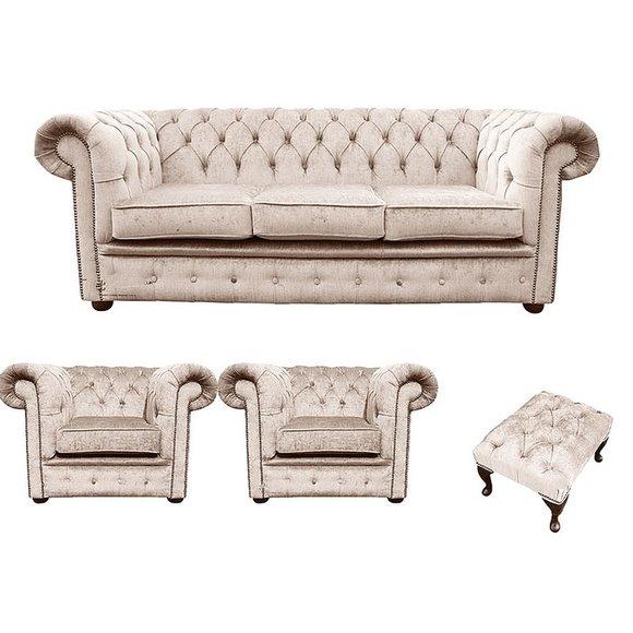 Chesterfield Sofagarnitur Sofa Couch Polster Set Garnitur Sitz 3+1+1+ Hocker #69