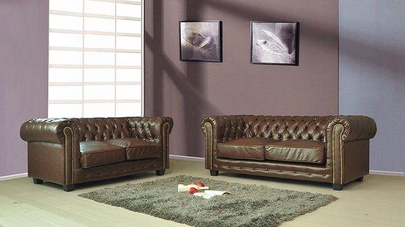 Chesterfield Couch Polster Sofas Sofa Couchen Leder Sofagarnitur 3+2 Neu #398