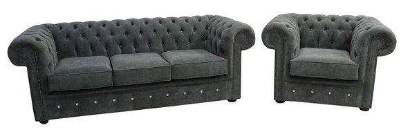 Chesterfield Design Luxus Polster Sofa Couch Sitz Garnitur Leder Textil Neu #154