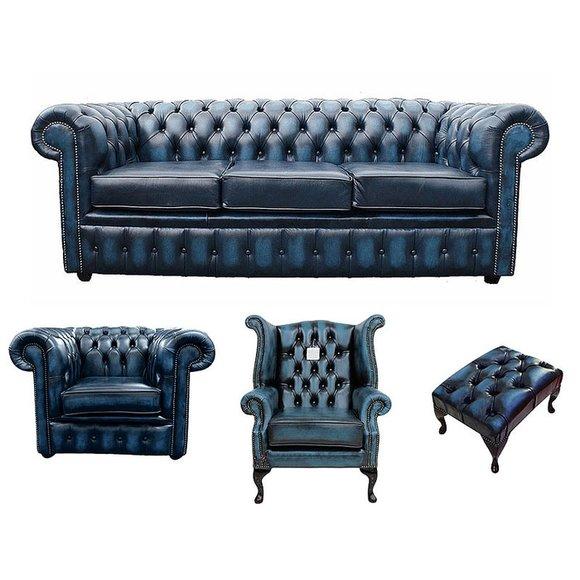 Sofagarnitur Chesterfield Polster Couch Sofa Leder Sitz Garnitur Ohrensessel
