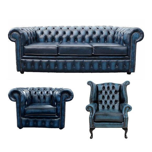 Sofagarnitur Chesterfield Polster Couch Sofa Leder Sitz Garnitur Ohrensessel