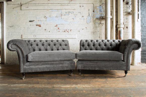 XXL Big Sofa Couch 4 Teile Chesterfield Leder Textil Sitz Polster Garnitur Neu