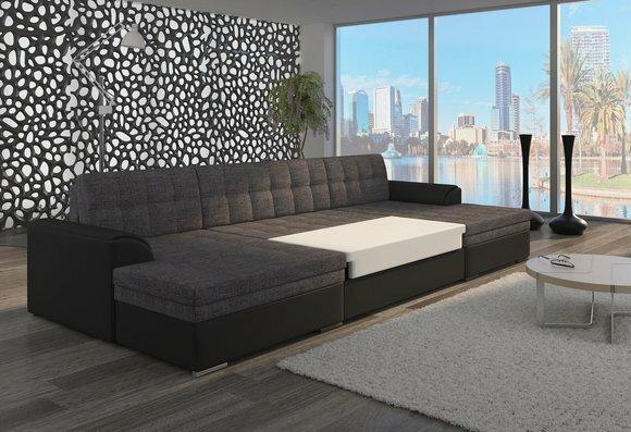 Klassisch Design Ecksofa Vento Bettfunktion Couch Leder Polster Textil