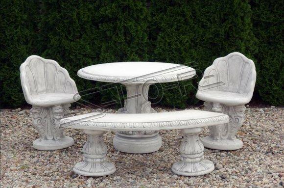 Stein Bank Runde Bänke Garten Terrasen Möbel 135cm Statue Sessel Thron