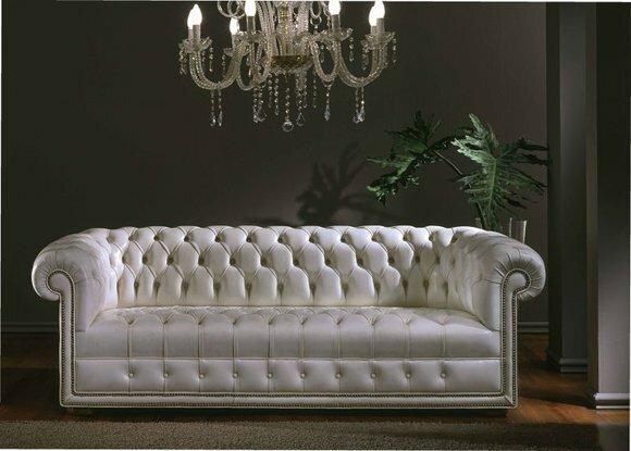 Design Chesterfield Sofagarnitur 3 Sitzer Leder Couch Blau Polster Sofas
