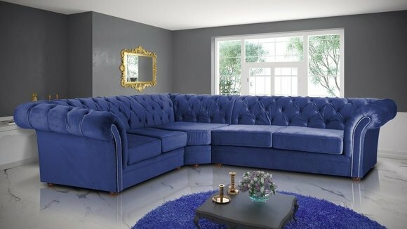 Königliche Chesterfield Couch Ecksofa Polster Sitz Stoff Samt Eck Garnitur Neu