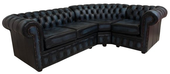 Ecksofa Ledersofa Polster Eck Couch Garnitur Sitz Schwarz Design Chesterfield