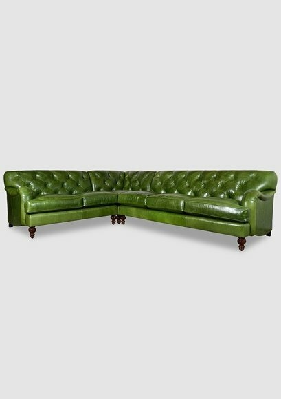 Ecksofa Ledersofa Grün Polster Eck Couch Garnitur Sitz Design Chesterfield
