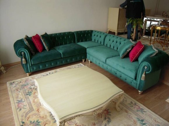 Grüne Chesterfield Textil Sofa Designer Couch Polster Sofas Couchen Eck