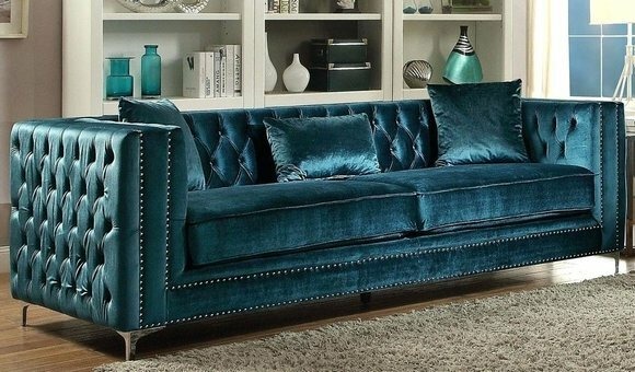 Chesterfield Samt Sofa 3 Sitzer Designer Turkis Couchen Couch Stoff Polster Neu