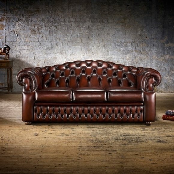 3 Sitzer Chesterfield Ledersofa Wohnzimmer Designer Couchen Polster Sofa