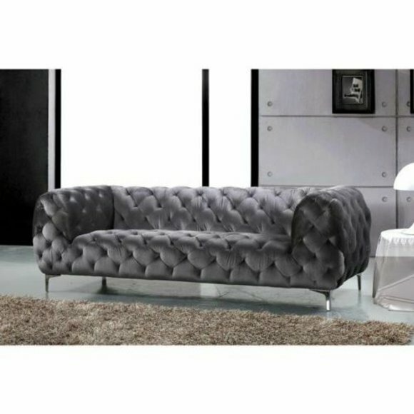 Chesterfield Samt Sofa 3 Sitzer Grau Designer Couchen Couch Stoff Polster