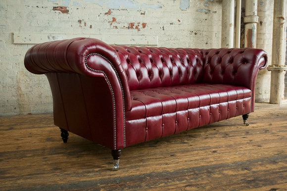 Chesterfield Designer Bordaux XXL Big 3-Sitzer Sofa Leder Luxus Polstersofas