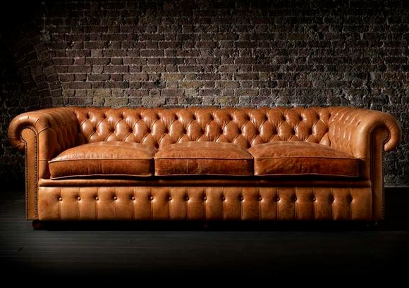 XXL Hellbraun Sofa 3 Sitzer Couch Chesterfield Polster Sitz Garnitur Leder