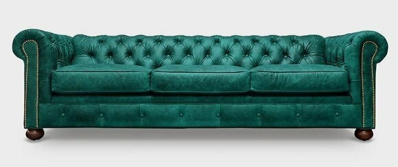 Sofa 3 Sitzer Grün Ledersofa Couchen Couch Chesterfield Garnitur Leder