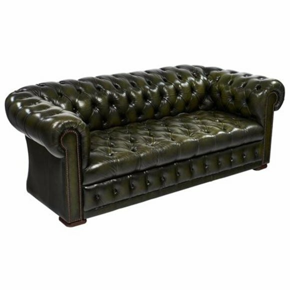 Chesterfield Grüne Polster Leder Stoff Couch 3 Sitzer Sofas Couchen Garnitur