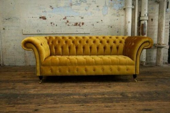 XXL Sofa 3 Sitzer Couch Chesterfield Polster Sitz Garnitur Leder Textil Gelb