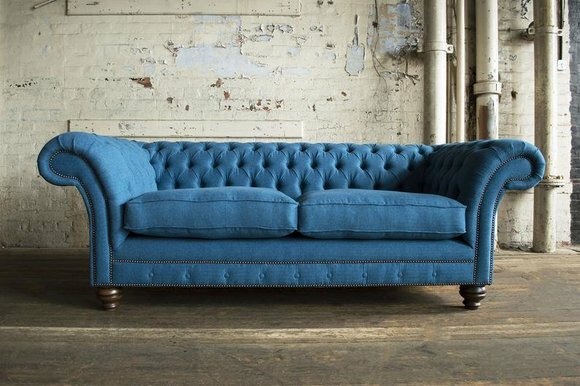 XXL Sofa 3 Sitzer Couch Chesterfield Polster Sitz Garnitur Leder Textil Blau