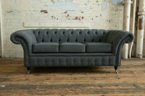 XXL Sofa 3 Sitzer Couch Chesterfield Polster Sitz Garnitur Leder Textil Grau