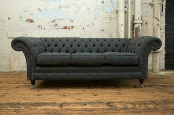 XXL Sofa 3 Sitzer Couch Chesterfield Polster Sitz Garnitur Leder Textil Grau